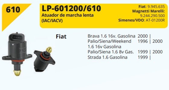 LP610 - ATUAD. MARCHA LENTA FIAT/PALIO/SIENA/STRAD/BRAVA - UN