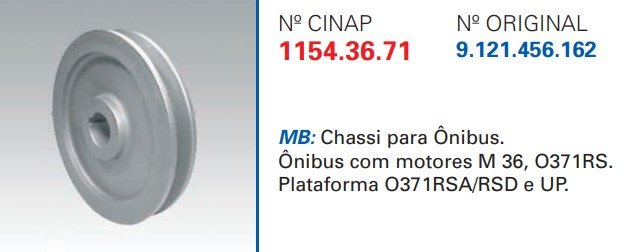 CP1154 - POLIA SIMPLES ALTERNADOR MBB/ ONIBUS/ MOTOR M366G/ OM365-6A (EMB. COM 1 PEÇA - VALOR UNITARIO) - PC