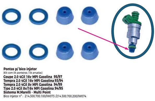 ISO1902008 - PONTA PARA BICO INJETOR FIAT/ SISTEMA MARELLI - MULT POINT (EMB. COM 04 PONTEIRAS E 04 ARRUELAS - PREÇO DO KIT) - KIT