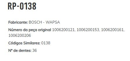 RP-0138 - REPARO PLANETARIA BOSCH, COROLLA, VECTRA, RENAULT, CLIO, CITROEN (EMB. COM 01 KIT - VALOR DO KIT) - KIT