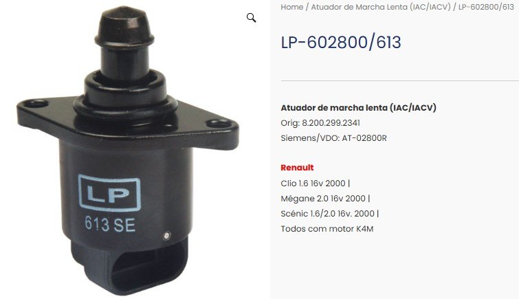 LP613 - ATUAD. MARCHA LENTA RENAULT TODOS C/MOTOR K4M - UN