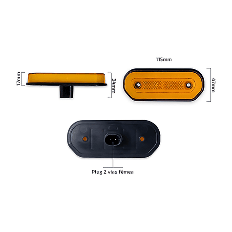 ISO20057 AM 12/24V - LANTERNA LATERAL LUXO - AMBAR 12/24V - SEM SUPORTE - PC