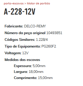 A-228-12V - PORTA ESCOVA PARTIDA BLAZER/ S-10 4.3L V6 VORTEC/ CAMARO 3.8L - PC