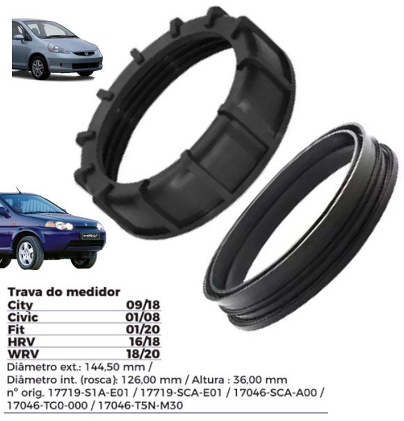 ISO1904019 G - TRAVA BOIA COMBUSTIVEL HONDA/ FIT/ CIVIC/ HRV- COM GUARNICAO- DIAMETRO EXTERNO 144,50MM, DIAMETRO INTERNO (ROSCA) 126,00MM, ALTURA 36,00MM (EMB. COM 01 - KIT VALOR DO KIT) - KIT ISO1904019 G - TRAVA BOIA COMBUSTIVEL HONDA/ FIT/ CIVIC/ HRV- COM GUARNICAO- DIAMETRO EXTERNO 144,50MM, DIAMETRO INTERNO (ROSCA) 126,00MM, ALTURA 36,00MM (EMB. COM 01 - KIT VALOR DO KIT) - KIT