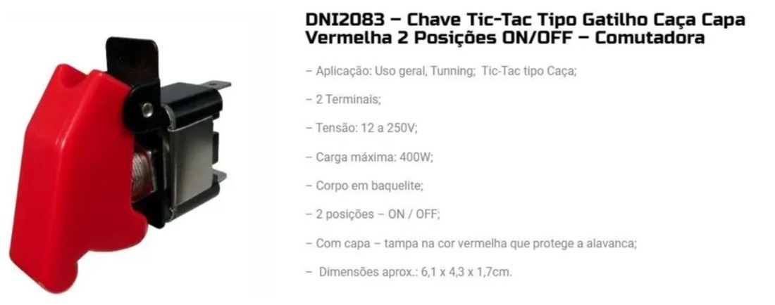 DNI2083 12/24V - CHAVE TIC-TAC TIPO GATILHO CAPA PRETA 2 POSICOES ON/OFF - COMUTADORA - PC DNI2083 12/24V - CHAVE TIC-TAC TIPO GATILHO CAPA PRETA 2 POSICOES ON/OFF - COMUTADORA - PC