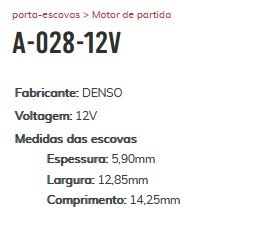 A-028-12V - PORTA ESCOVA PARTIDA 12V DENSO EMPILHADEIRAS - PC A-028-12V - PORTA ESCOVA PARTIDA 12V DENSO EMPILHADEIRAS - PC