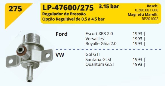 LP275 - REG.PRESSAO 3.15 BAR FORD ESCORT VERSAILLE - UN