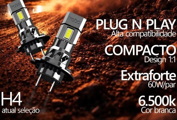 ISO14KB4H412V - KIT LAMPADA LED MINI KB4 H4 30000LM 6500K 12V (EMB. COM 02 PECAS - VALOR DO PAR) - KIT