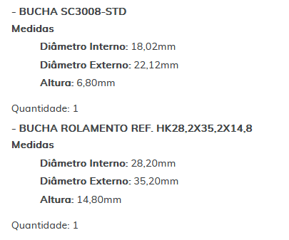 KIT SC0320-STD - KIT BUCHA PARTIDA TOYOTA/ HILUX/ SW4 2.8/ 3.0/ ESTE KIT É COMPOSTO POR: 1 - BUCHA SC1871-STD/ 1 - BUCHA SC3035-STD/ 1 - BUCHA SC3008-STD/ 1 - BUCHA ROLAMENTO REF. HK28,2X35,2X14,8 - KIT KIT SC0320-STD - KIT BUCHA PARTIDA TOYOTA/ HILUX/ SW4 2.8/ 3.0/ ESTE KIT É COMPOSTO POR: 1 - BUCHA SC1871-STD/ 1 - BUCHA SC3035-STD/ 1 - BUCHA SC3008-STD/ 1 - BUCHA ROLAMENTO REF. HK28,2X35,2X14,8 - KIT