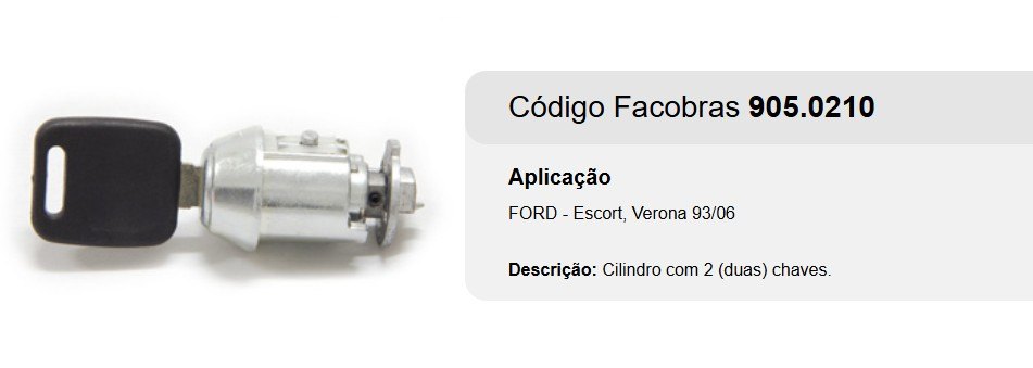 905.0210 - CILINDRO IGNICAO FORD ESCORT/VERONA 93/96 - UN