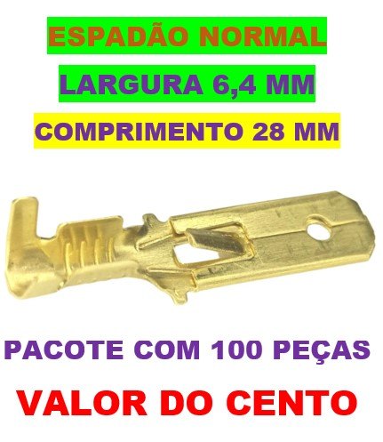 ISO80186 - TERMINAL MACHO ESPADAO COM TRAVA - LARGURA 6,4 MM - COMPRIMENTO 28 MM (EMB. COM 100 PECAS -  VALOR DO CENTO) - CT