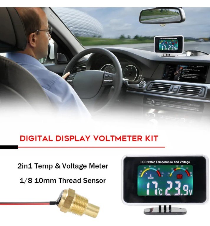 ISO65035 - 12/24V - PAINEL DIGITAL 2 EM 1- VOLT.+ TEMP. AGUA MOTOR - 12/24V - PC