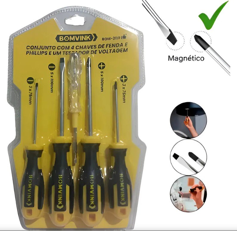 ISO6CH3119 - CONJUNTO COM 4 CHAVES DE FENDA E 1 TESTADOR DE VOLTAGEM (EMB. COM 05 PECAS- VALOR DO KIT) - PC