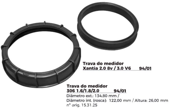 ISO1904015 G - TRAVA BOIA COMBUSTIVEL PEUGEOT 306/ CITROEN XANTIA- COM GUARNICAO- DIAMETRO EXTERNO 134,80MM, DIAMETRO INTERNO (ROSCA) 122,00MM, ALTURA 26,00MM (EMB. COM 01 - KIT VALOR DO KIT) - KIT