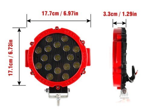 ISO14F1412 12/24V - FAROL LED REDONDO VERM. 17X15,5X4,2 CM 51W- 12/24V (EMB. 01 PC- VALOR UNITARIO) - PC