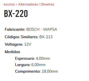 EA-BX-220 - ESCOVA ALTERNADOR BOSCH CORSA 1.0 1.4/ VECTRA/ GOLF - 4,00 X 6,00 X 18,00 MM (GA220-GA225) - JG