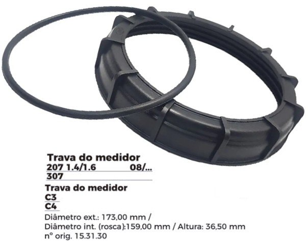ISO1904014 G - TRAVA BOIA COMBUSTIVEL PEUGEOT 307/ CITROEN C3/C4- COM GUARNICAO- DIAMETRO EXTERNO 173,00MM, DIAMETRO INTERNO (ROSCA) 159,00MM, ALTURA 36,50MM (EMB. COM 01 - KIT VALOR DO KIT) - KIT