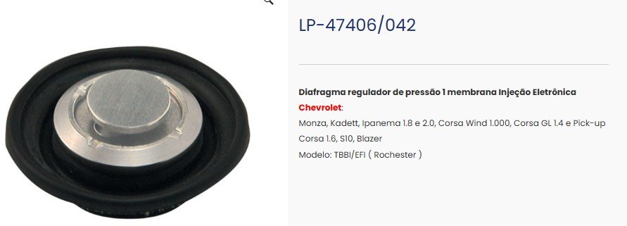 LP042 - DIAFRAGMA REG.PRES.1 MENBR TBI/EFI CORSA GL 1.4/ PICK-UP 1.6/S10/ BLAZER/ MONZA - UN