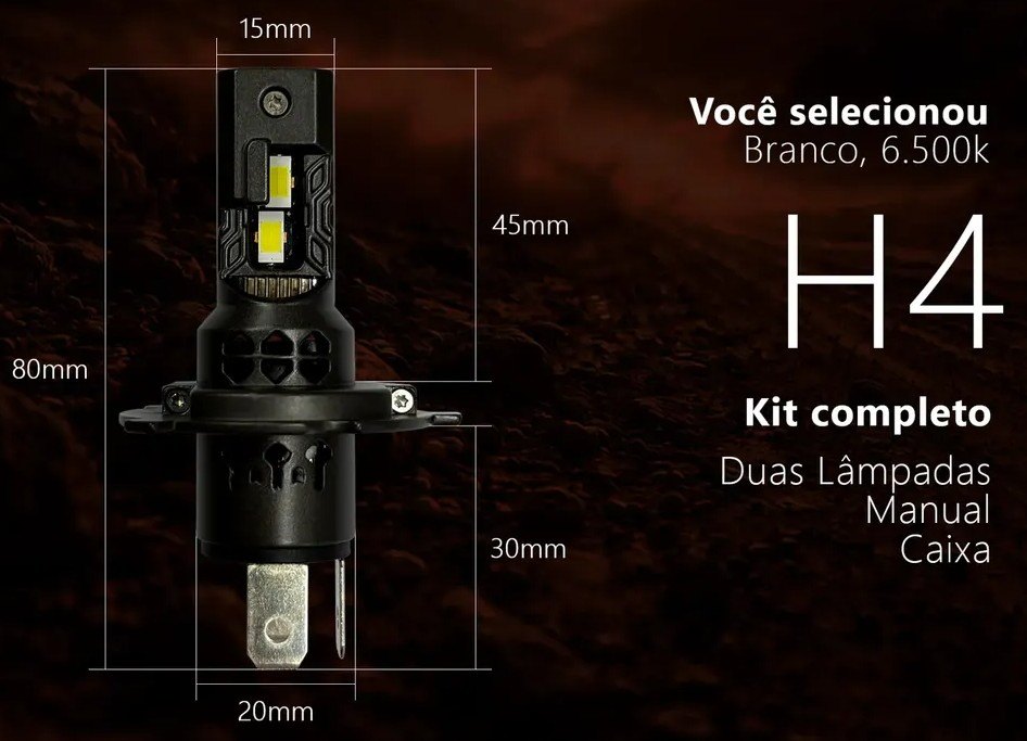 ISO14KB4H412V - KIT LAMPADA LED MINI KB4 H4 30000LM 6500K 12V (EMB. COM 02 PECAS - VALOR DO PAR) - KIT