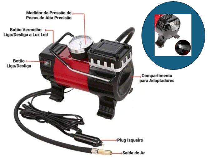 ISO14MC004 12V - MINI COMPRERSSOR PORTATIL 12V 10AMP 140PSI 12 AMP 1X30MM VERMELHO   (EMB. COM 1 PC- VALOR UNITARIO) - PC