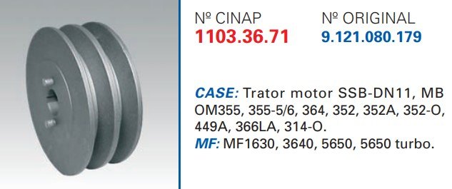 CP1103 - POLIA DUPLA ALTERNADOR CASE/ MBB/ MAXION (EMB. COM 1 PEÇA - VALOR UNITARIO) - PC