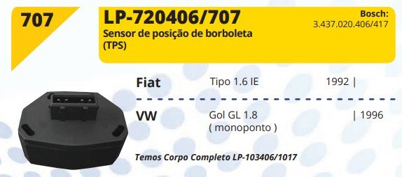 LP707 - SENSOR POS.BORBOLETA FIAT/VW GOLF 1.8.../96 /TIPO 1.6 IE 92/... - UN