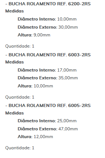 KIT SC1264-STD - KIT BUCHA PARTIDA SPRINTER/ CAM. - ESTE KIT E COMPOSTO POR: 1-BUCHA SC3033-STD/ 1-BUCHA ROLAMENTO REF. 6200-2RS/ 1-BUCHA ROLAMENTO REF. 6003-2RS/ 1-BUCHA ROLAMENTO REF. 6005-2RS - KIT