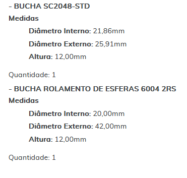 KIT SC0009-STD - KIT BUCHA PARTIDA PRESTOLITE FORD KA/ ESTE KIT É COMPOSTO POR: 1-BUCHA SC2047-STD/ 1-BUCHA SC1724-STD/ 1-BUCHA SC2048-STD/ 1-ROLAMENTO DE ESFERAS 6004 2RS - KIT