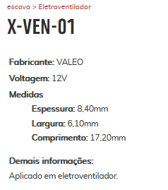 EE-X-VEN-01 -12V - ESCOVA ELETROVENTILADOR FIESTA/ AUDI/ NISSAN 12V - 8,4X6,1X17,2 (EMB. COM 01 JOGO DE 4 ESCOVAS - VALOR DO KIT) - JG EE-X-VEN-01 -12V - ESCOVA ELETROVENTILADOR FIESTA/ AUDI/ NISSAN 12V - 8,4X6,1X17,2 (EMB. COM 01 JOGO DE 4 ESCOVAS - VALOR DO KIT) - JG