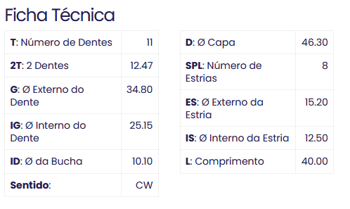 99.2050.0 - IMPULSOR PARTIDA DELCO, ONIX, TRACKER, COM 11 DENTES E 8 ESTRIAS (EMB. COM 01 PECA - VALOR UNITARIO) - PC