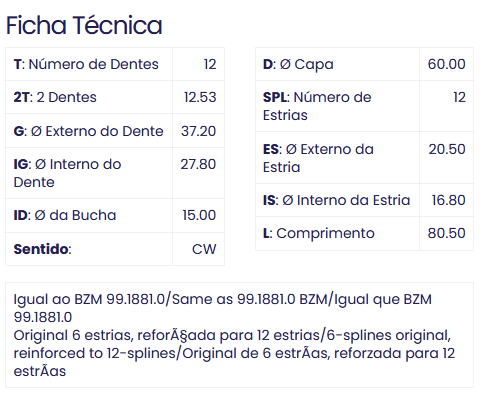 99.4976.0 - IMPULSOR PARTIDA PRESTOLITE, LIUGONG, PA CARREGADEIRA, COM 12 DENTES E 12 ESTRIAS, MESMO 99.1881.0 (EMB. COM 01 PECA - VALOR UNITARIO) - PC 99.4976.0 - IMPULSOR PARTIDA PRESTOLITE, LIUGONG, PA CARREGADEIRA, COM 12 DENTES E 12 ESTRIAS, MESMO 99.1881.0 (EMB. COM 01 PECA - VALOR UNITARIO) - PC