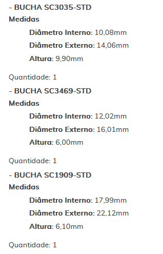 KIT SC0011-STD - KIT BUCHA PARTIDA ARGO/ TORO/ MOBI 1.0/ NOVO UNO/ RENEGADE FLEX 1.8/ ESTE KIT É COMPOSTO POR: 1-BUCHA SC1871-STD/ 1-BUCHA SC3035-STD/ 1-BUCHA SC3469-STD/ 1-BUCHA SC1909-STD - KIT