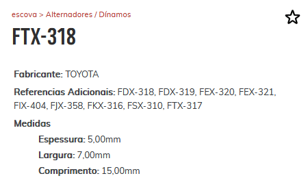 EA-FTX-318 - ESCOVA ALTERNADOR COROLLA/ SPRINTER - JG
