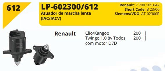 LP612 - ATUAD. MARCHA LENTA RENAULT TODOS C/MOTOR D7D - UN