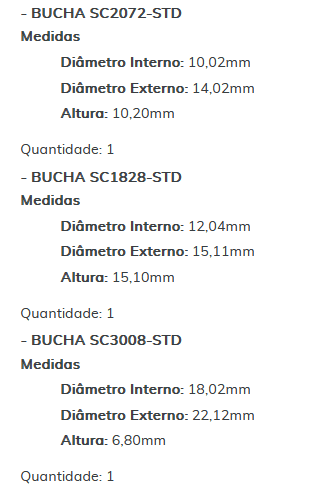 KIT SC1259 STD - KIT BUCHA PARTIDA BOSCH/ GM/ S10/ CORSA/ ASTRA/ VECTRA/ ZAFIRA - KIT