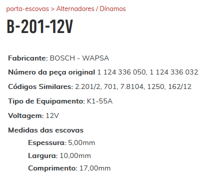 B-201-12V - PORTA ESCOVA ALTERNADOR BOSCH CAM. MB/ TRATOR MF/ KOMATSU/ AGRALE - PC B-201-12V - PORTA ESCOVA ALTERNADOR BOSCH CAM. MB/ TRATOR MF/ KOMATSU/ AGRALE - PC