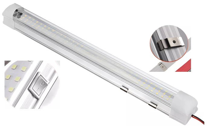 ISO14LM6931 12/24V - LUMINARIA LED TETO 12/24V C/ BOTAO ON/OFF- BCA 34X3,5CM 108 LED 10W - BASE DE ALUMINIO (EMB. 01 PC- VALOR UNITARIO) - PC