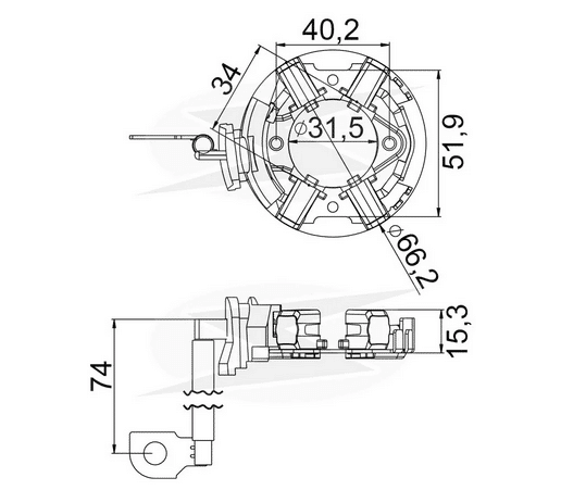 UF-1.222/4 12V - PORTA ESCOVA PARTIDA BOSCH PALIO/ UNO FIRE/ GRAND SIENA/ LINEA/ STRADA 1.8/ BRAVO/ ADVENTURE LOCKER/ VW JETTA/ GOLF12V - PC