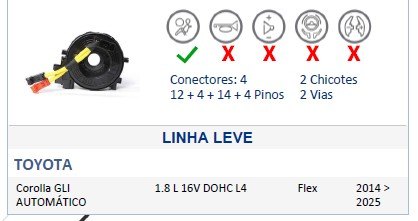 ISO26D1.0096 - CINTA AIRBAG TOYOTA COROLLA XEI 15 A 18 (EMB. COM 01 PECA - VALOR UNITARIO) - PC ISO26D1.0096 - CINTA AIRBAG TOYOTA COROLLA XEI 15 A 18 (EMB. COM 01 PECA - VALOR UNITARIO) - PC