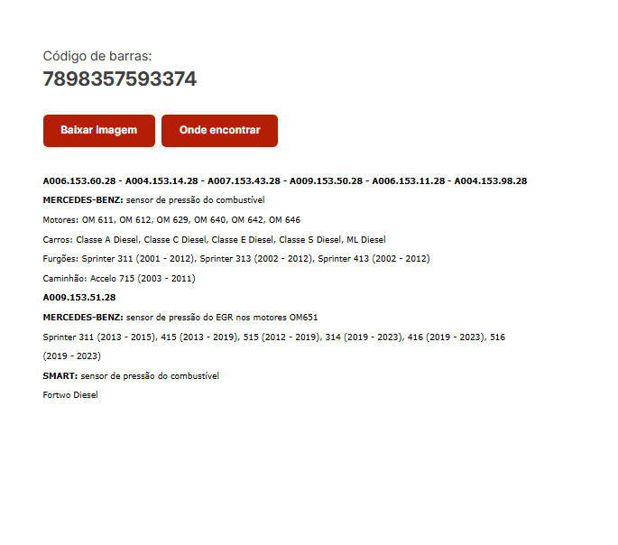 RHO7723 - SENSOR PRES. OLEO CAM. 715C SPRINTER. DIESEL - UN