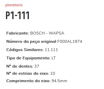 P1-111 - PLANETARIA HILUX/ SW4/ MB MODERNO/ F-250- 37 DENTES - CJ P1-111 - PLANETARIA HILUX/ SW4/ MB MODERNO/ F-250- 37 DENTES - CJ