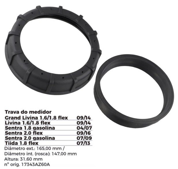 ISO1904018 G - TRAVA BOIA COMBUSTIVEL NISSAN/ LIVINA/ TIIDA- COM GUARNICAO- DIAMETRO EXTERNO 165,00MM, DIAMETRO INTERNO (ROSCA) 147,00MM, ALTURA 31,60MM (EMB. COM 01 - KIT VALOR DO KIT) - KIT