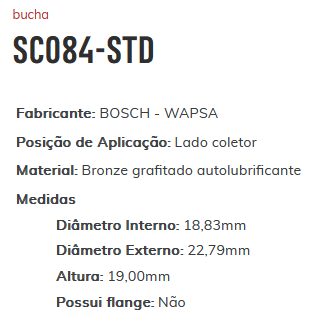 SC084-STD - BUCHA PARTIDA PK LD COLETOR STD - 18,83 X 22,79 X 19,00 MM - PC