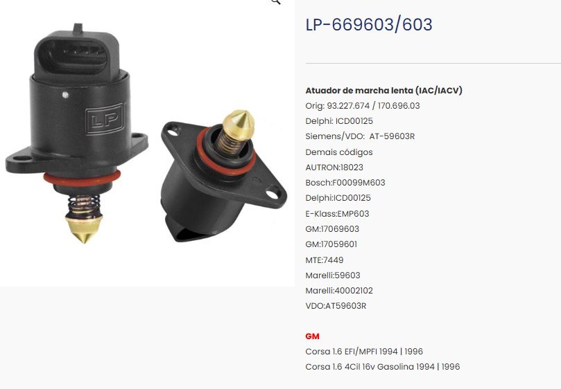 LP603 - ATUAD. MARCHA LENTA  CORSA 1.6 EFI 94/96 - UN