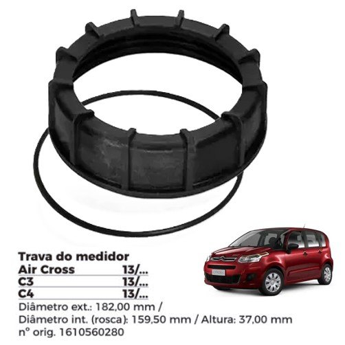 ISO1904028 G - TRAVA BOIA COMBUSTIVEL C3/C4/ AIR CROSS 13- COM GUARNICAO- DIAMETRO EXTERNO 182,00MM, DIAMETRO INTERNO (ROSCA) 159,50MM, ALTURA 37,00MM (EMB. COM 01 - KIT VALOR DO KIT) - KIT ISO1904028 G - TRAVA BOIA COMBUSTIVEL C3/C4/ AIR CROSS 13- COM GUARNICAO- DIAMETRO EXTERNO 182,00MM, DIAMETRO INTERNO (ROSCA) 159,50MM, ALTURA 37,00MM (EMB. COM 01 - KIT VALOR DO KIT) - KIT