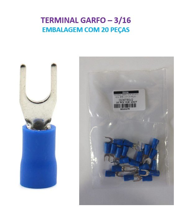 ISO6TRSV2 - TERMINAL GARFO 3/16 ISOLADO AZUL (EMB. COM 20 PEÇAS - VALOR UNITARIO) - PC