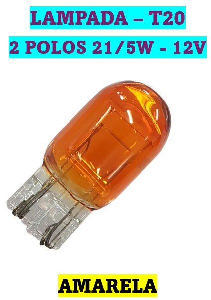 ISO14LX12066 AMB 12V - LAMPADA HALOGENA PINGO T20 AMBAR 21/5W 12V 2 POLOS (EMB. COM 10 PECAS - VALOR UNITARIO) - PC