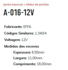 A-016-12V - PORTA ESCOVA PARTIDA 12V EFFA/ TOWNER/ VAN - PC A-016-12V - PORTA ESCOVA PARTIDA 12V EFFA/ TOWNER/ VAN - PC