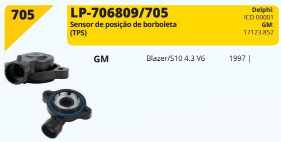LP705 - SENSOR POS.BORBOLETA GM S10 BLAZER 4.3 V6 M.P.F.I 97/... - UN