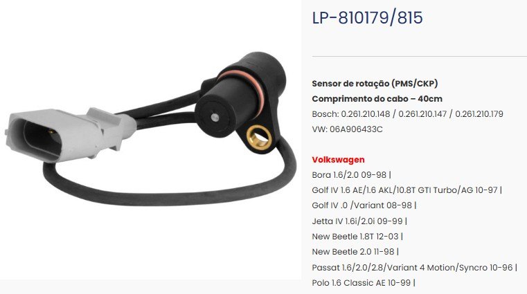 LP815 - SENSOR ROT.VW BORA/GOLF/JETTA/POLO/NEW BEETLE/PASSAT - UN